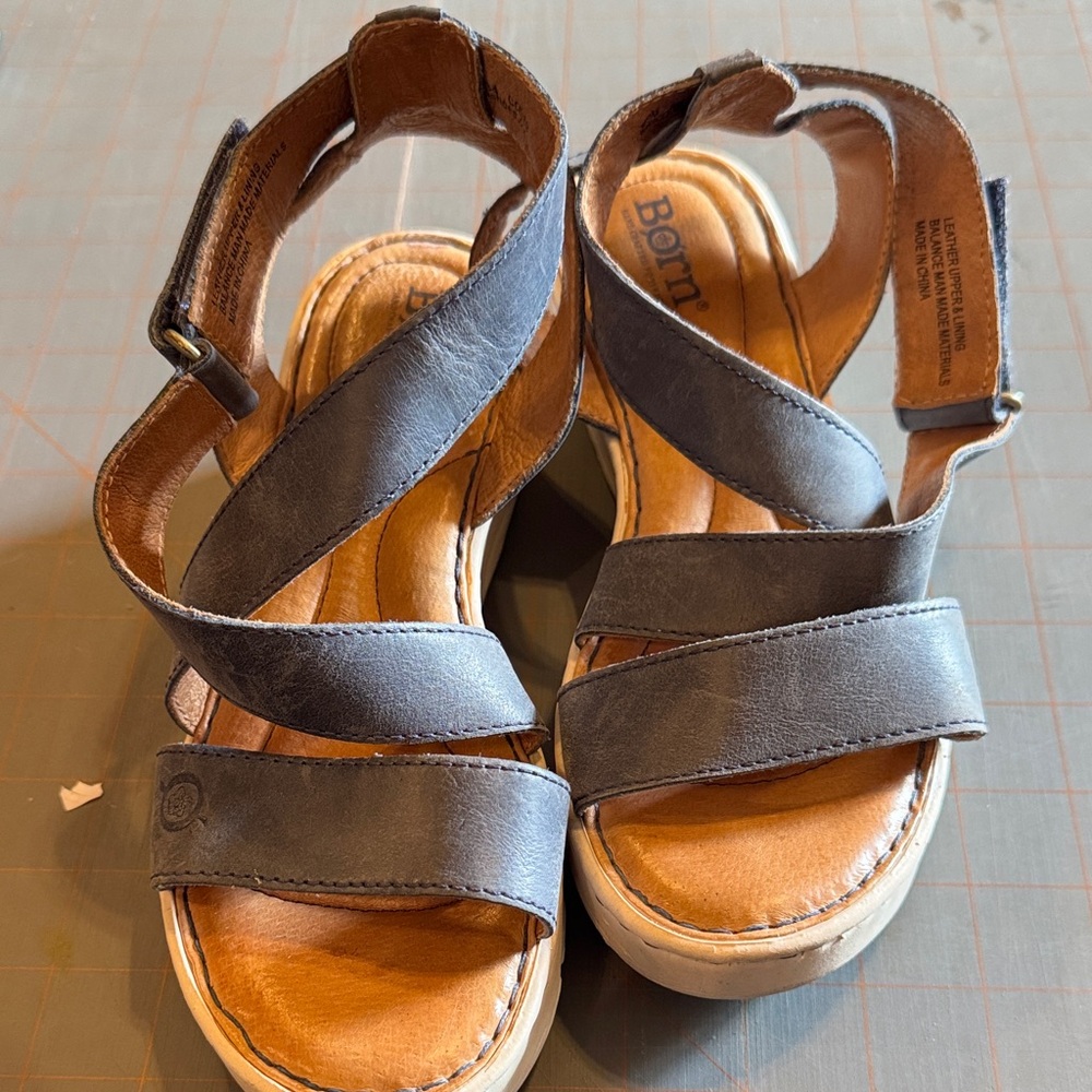 Born Blue and Tan Strappy Sandals